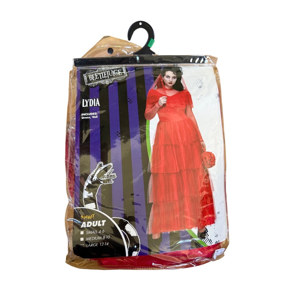 Spirit Halloween Beetlejuice Lydia Deetz Red Wedding Dress Costume Adult Large